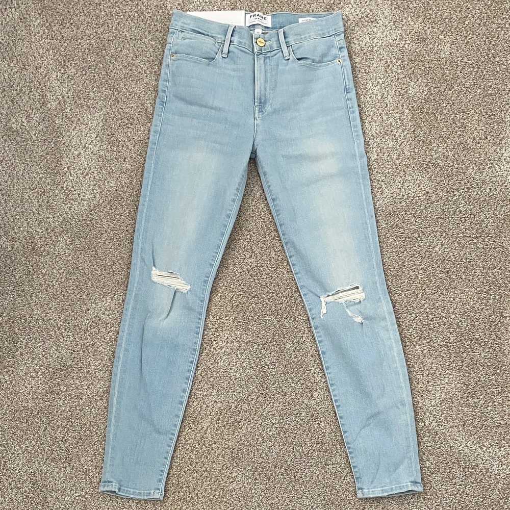 Frame Denim Light Blue Ripped Skinny Jeans